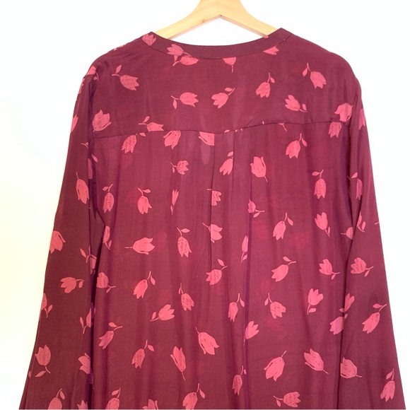 Long Tall Sally Size Red Floral Long Sleeve Blouse Size 14 - Picture 5 of 13